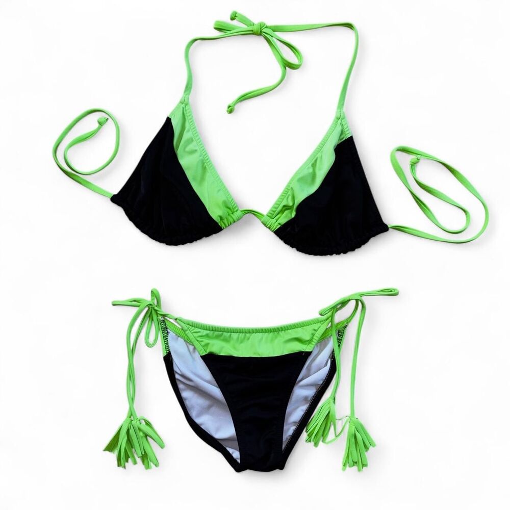 Venus Black Neon Green Bikini Cheeky Set